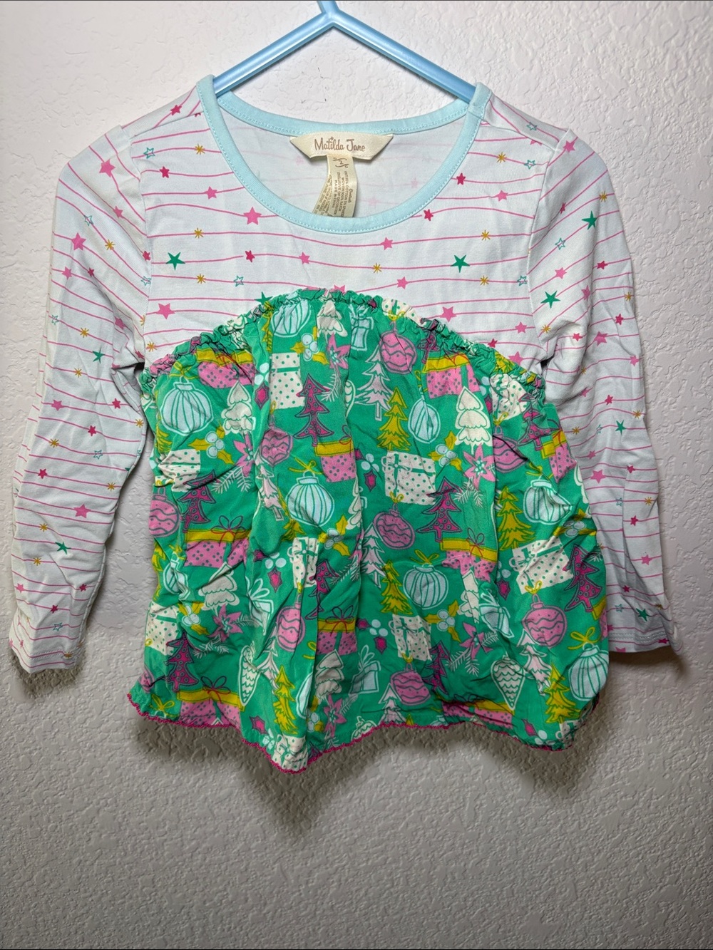 Matilda Jane White & Green Long Sleeve Ruffle Peplum Top with Pink Accents